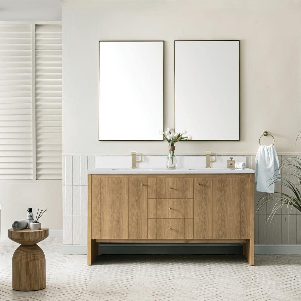 Hudson 60.0 in. W x 23.5 in. D x 34.2 in. H Double Bathroom Vanity in Light Natural Oak with White Zeus Quartz Top price history on PriceWatchPro