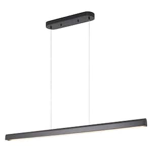 47.24 in. Black Color Farmhouse Ash Wood LED Hanging Kitchen Island Pendant Light