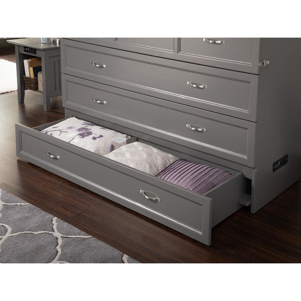 Deerfield Gray Farmhouse Queen Murphy Bed Chest with Charging Station