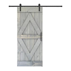 Diamond Series 36 in. x 84 in. Weather Grey Finished Pine Wood Sliding Barn Door with Hardware Kit (DIY)