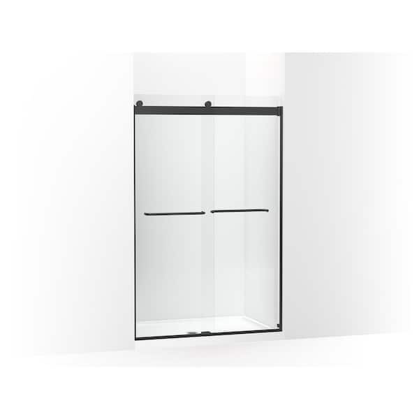 KOHLER Levity 45-48 in. W x 74 in. H Frameless Sliding Shower Door in Matte Black with 1/4 in. Thick Clear Glass