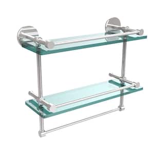 16 in. L x 12 in. H x 5 in. W 2-Tier Gallery Clear Glass Bathroom Shelf with Towel Bar in Polished Chrome