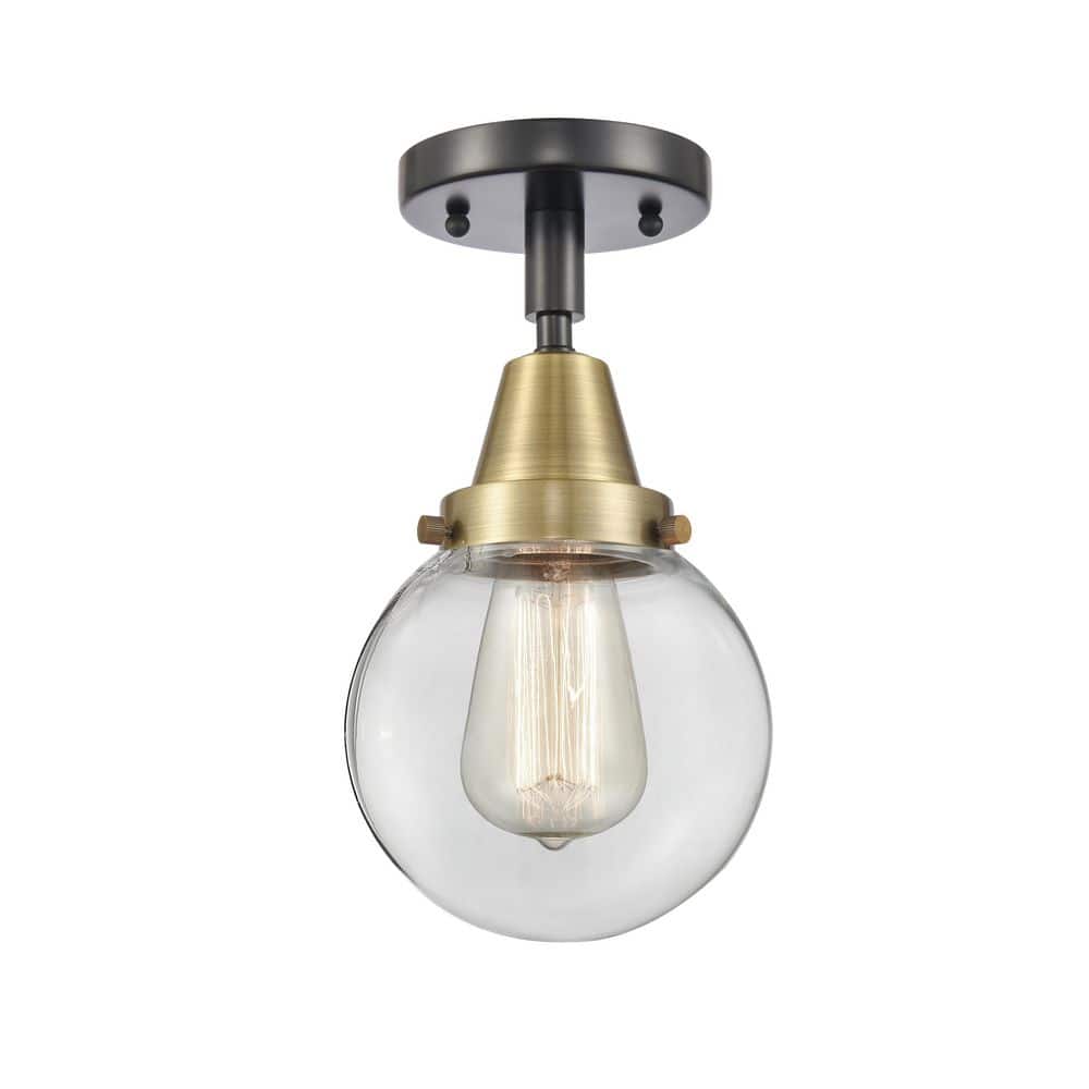 Beacon 6 in. 1-Light Black Antique Brass Industrial Flush Mount with Clear Glass Shade price history on PriceWatchPro