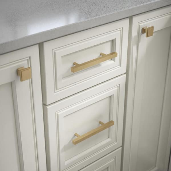 Square 3-3/4 in. (96 mm) Modern Champagne Bronze Cabinet Drawer Bar Pull