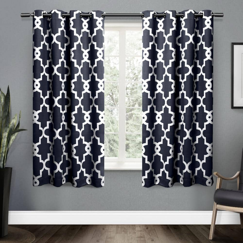 EXCLUSIVE HOME Ironwork Peacoat Blue Woven Trellis 52 in. W x 63 in. L ...