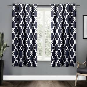 Ironwork Peacoat Blue Ogee Woven Room Darkening Grommet Top Curtain, 52 in. W x 63 in. L (Set of 2)