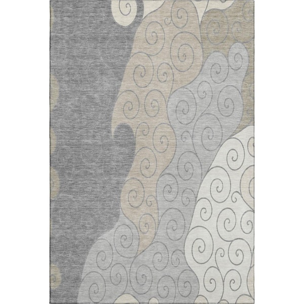 Mayfield Premium Machine Washable Abstract AMF2464 Silver 5 ft. x 7 ft. 6 in. Area Rug