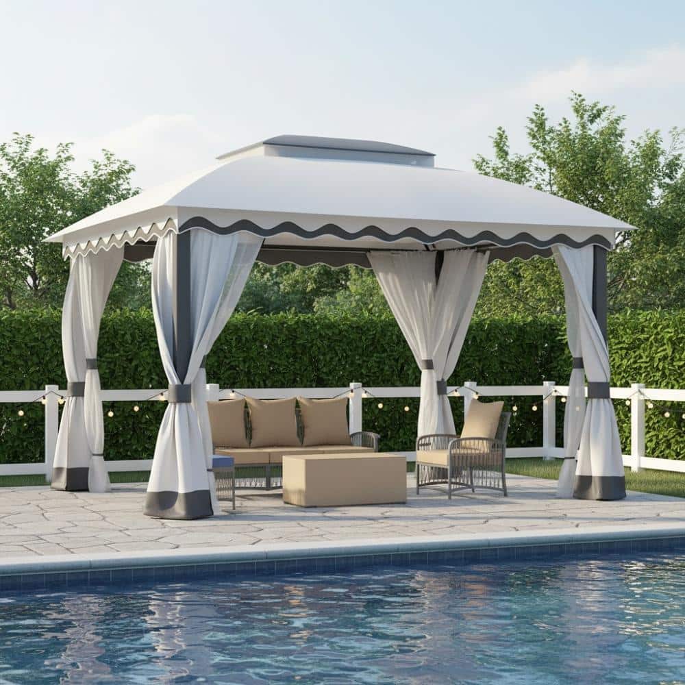 10 ft. x 13 ft. Gray Outdoor Metal Double Roof Gazebo with Mosquito Netting for Patio, Backyard price history on PriceWatchPro