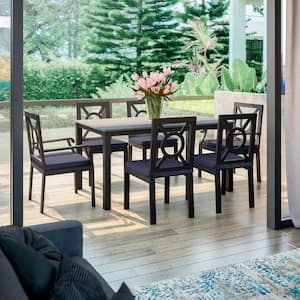 7-Piece Aluminum Outdoor Dining Set with Navy Cushions