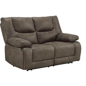 40 in. Brown Solid Leather 2-Seater Power Motion Reclining Loveseat with Pillow Top Armrests