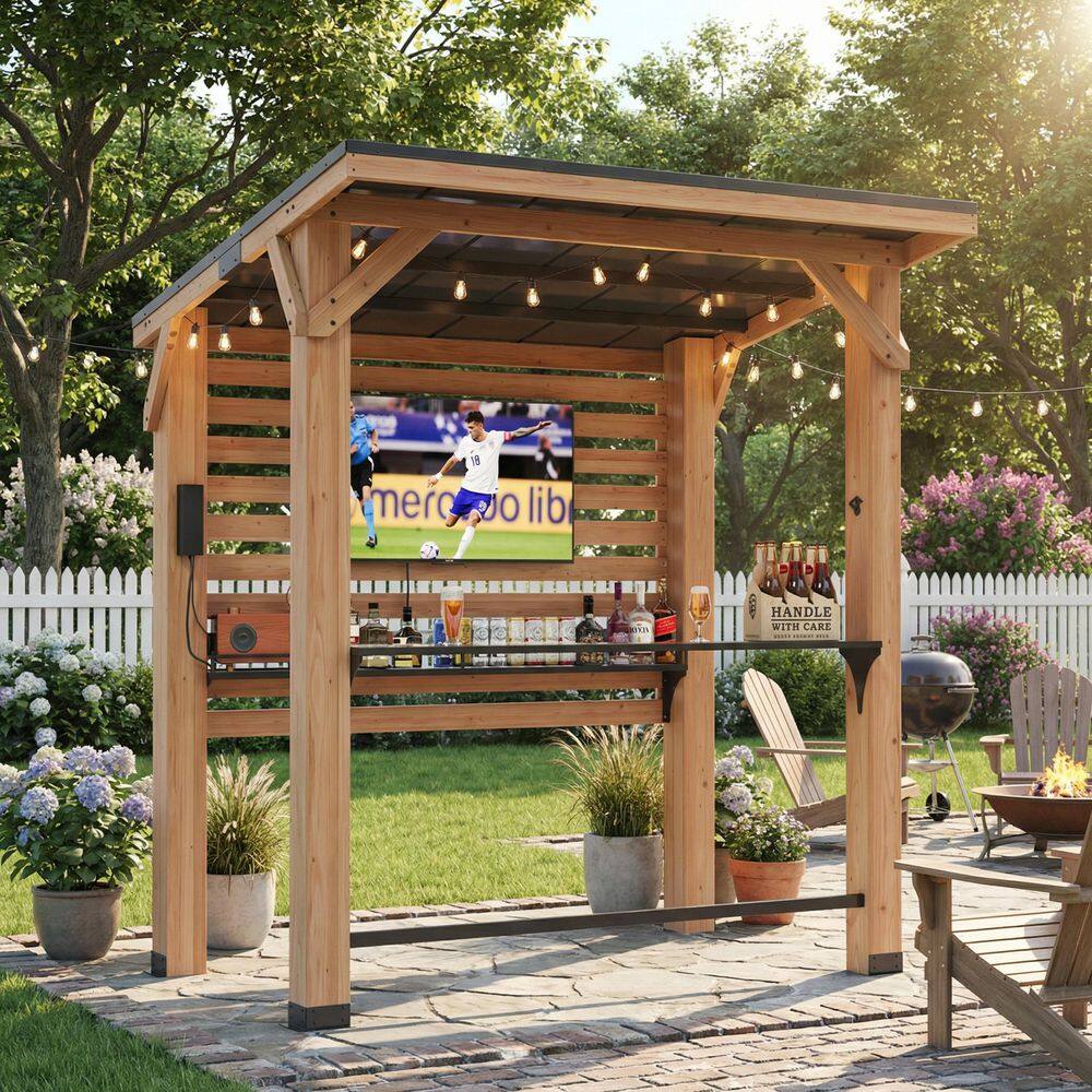 6 ft. x 8 ft. Solid Cedar Wood Gazebo Bar Pavilion with TV Mount for Backyard Entertainment price history on PriceWatchPro
