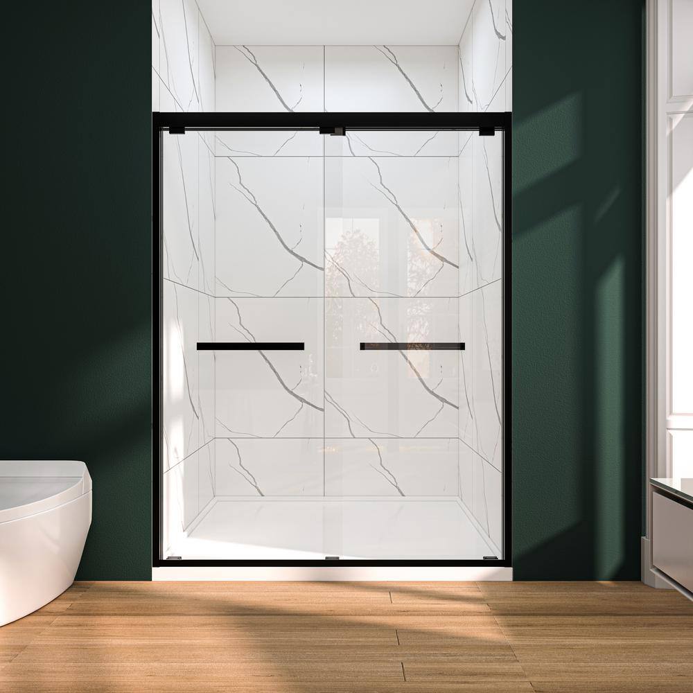 60'' Matte Black Double Sliding Frameless Shower Door with Clear Glass