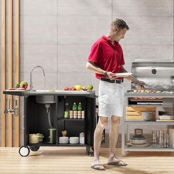 Anqtovp Outdoor Grill Cart Metal Stainless Steel 49.5 x 18.1 x