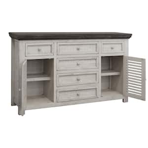 Charlie Antiqued White Wood 69.75 in. Buffet Table