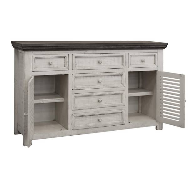 HomeRoots Charlie Antiqued White Wood 69.75 in. Buffet Table