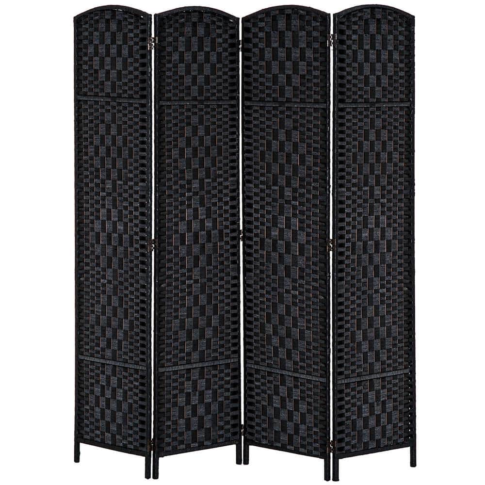 6 ft. Tall Black Wicker Weave 4 Panel Room Divider Privacy Screen