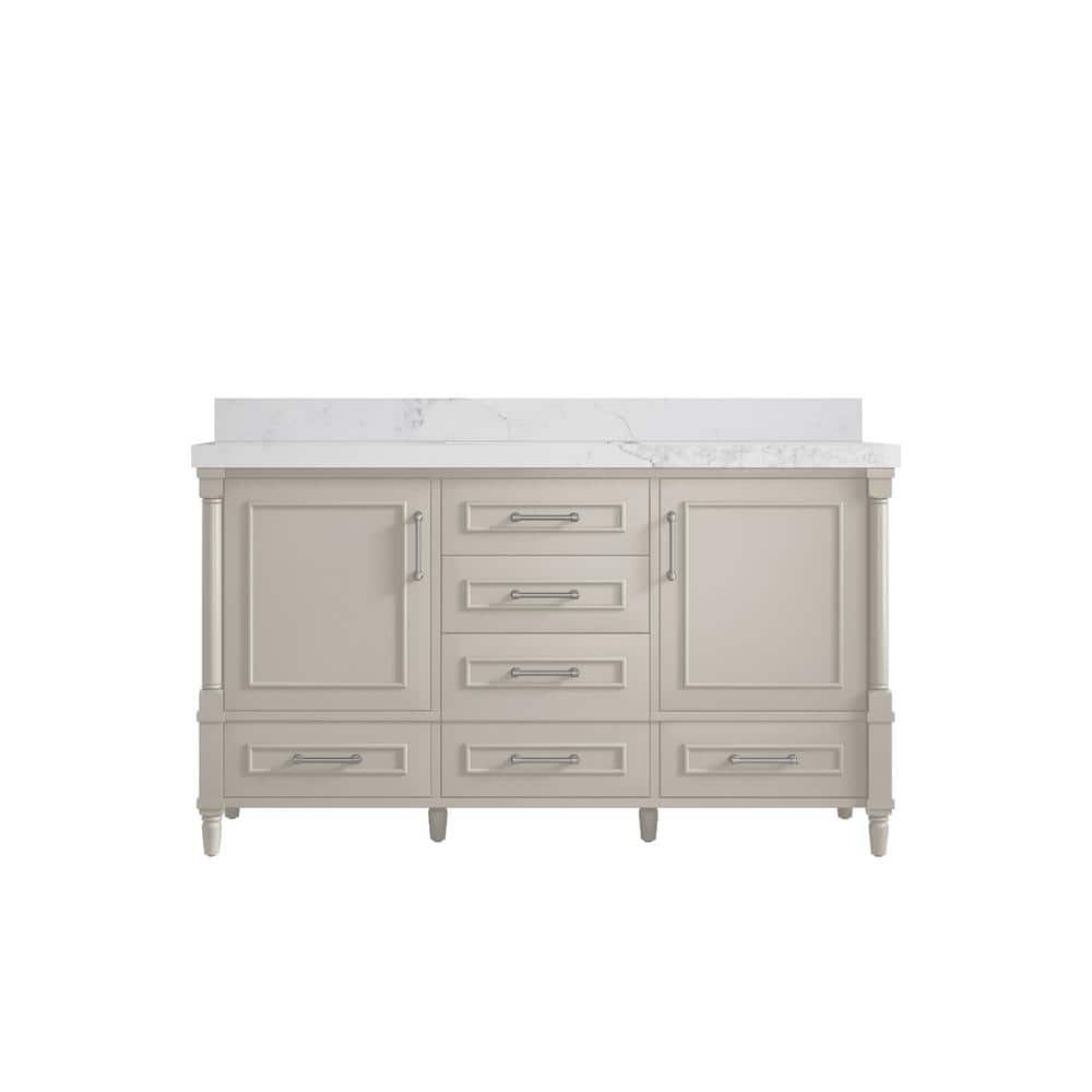 Hudson 60 in. W x 22 in. D x 36 in. H Single Sink Bath Vanity in Fine Grain with 2 in. Calacatta Nuvo Quartz Top price history on PriceWatchPro