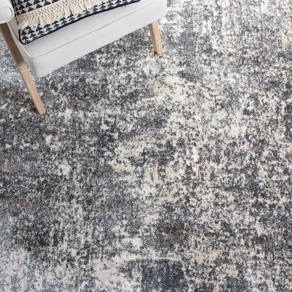 Abstract Elegance 9' x 12' Gray Hand-Knotted Synthetic Rug