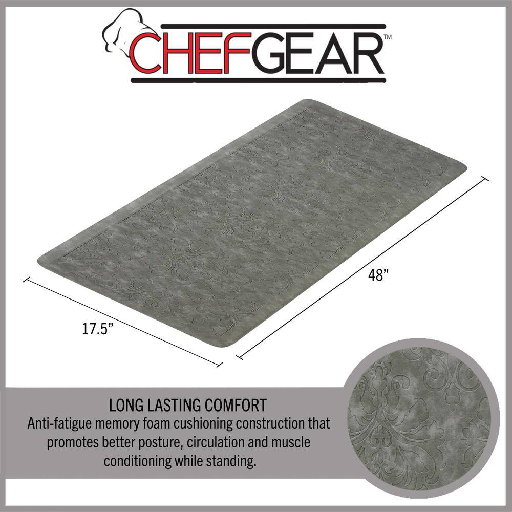 Gray Faux Leather Anti-Fatigue Kitchen Mat 17.5" x 48"