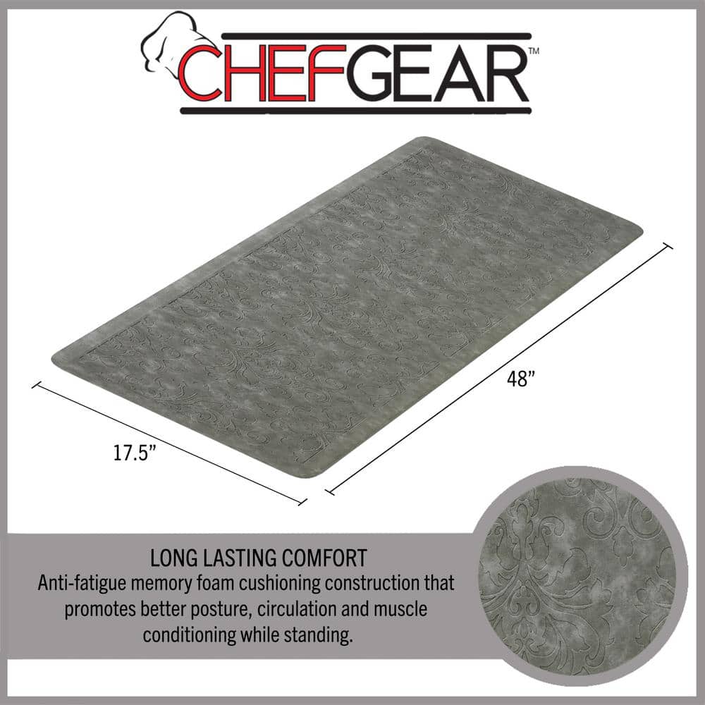 Light Gray Embossed Faux Leather Anti-Fatigue Kitchen Mat Set