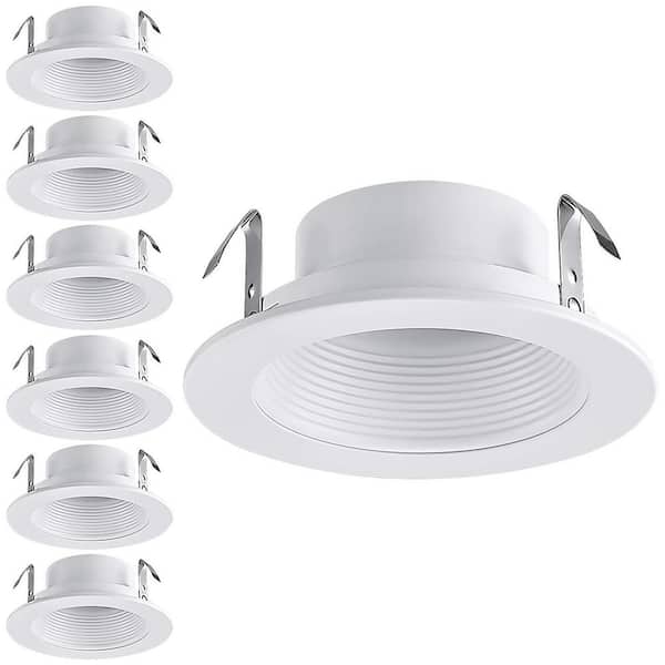 4 in. Classic White Recessed Light Trim, Metal Step Baffle Trim, Fit Halo/Juno Remodel Recessed Housing (6-Pack)
