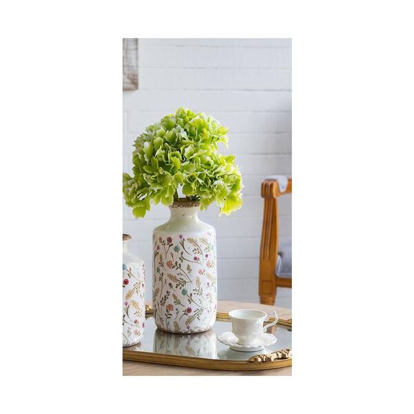 8 in. Ceramic Multicolor Cylinder Vase with Multi-Colored Floral