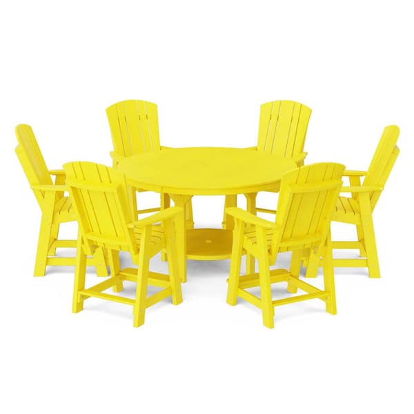 Heritage 7-Piece Lemon Yellow HDPE Plastic Outdoor Patio 60 in. Counter Set