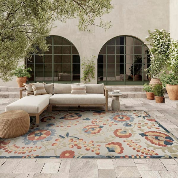 Aloha Grey Multicolor 8 ft. x 11 ft. Floral Contemporary Area Rug