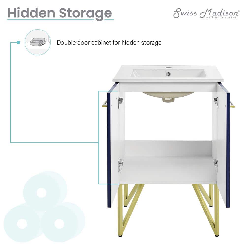 Annecy 24" Navy Blue Bathroom Vanity with Gold Accents