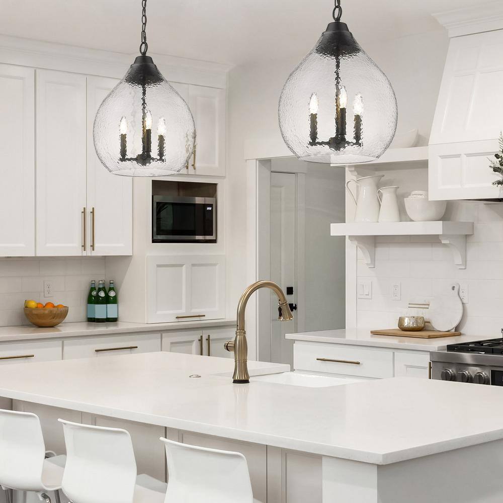 Ariella Matte Black Pendant with Hammered Glass Shade