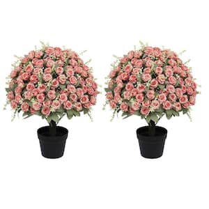 Home Accents 24 in. Pink Indoor/Outdoor Artificial Rose in Black Plastic Pot (Set of 2)