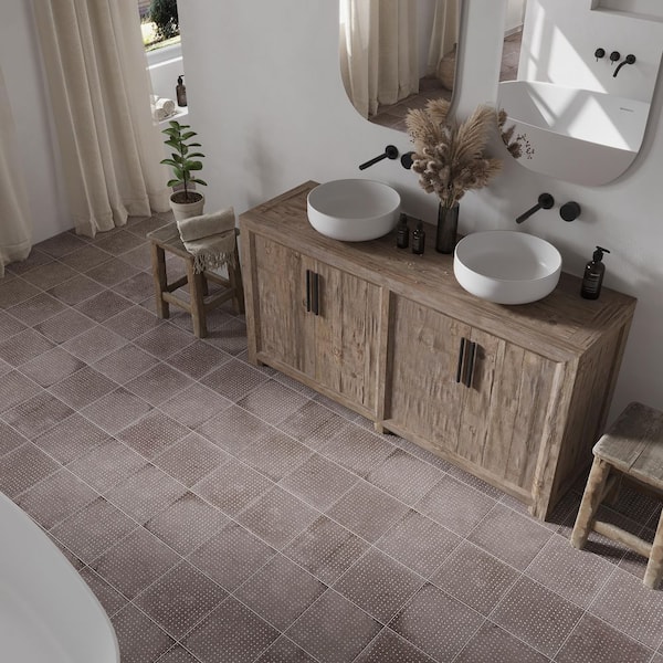 Palmera 9 in. x 9 in. Matte, Glossy Terracotta Brown Porcelain Dotted Square Tile (6.96 sq ft/case)-13 Pack