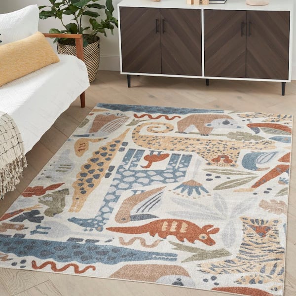 Astra Machine Washable Ivory 4 ft. x 6 ft. Animal print Contemporary Area Rug