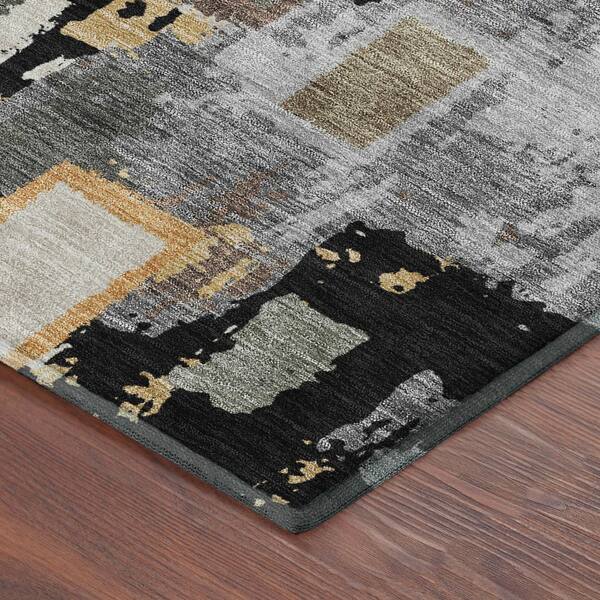 Mayfield Premium Machine Washable Abstract AMF2246 Black 10 ft. x 14 ft. Area Rug