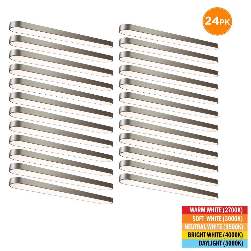 24-Pack 4 ft. x 6 in. Satin Nickel LED Flush Mount Ceiling Light Fixture 2700K 3000K 3500K 4000K 5000K 2800 Lumens 40W price history on PriceWatchPro