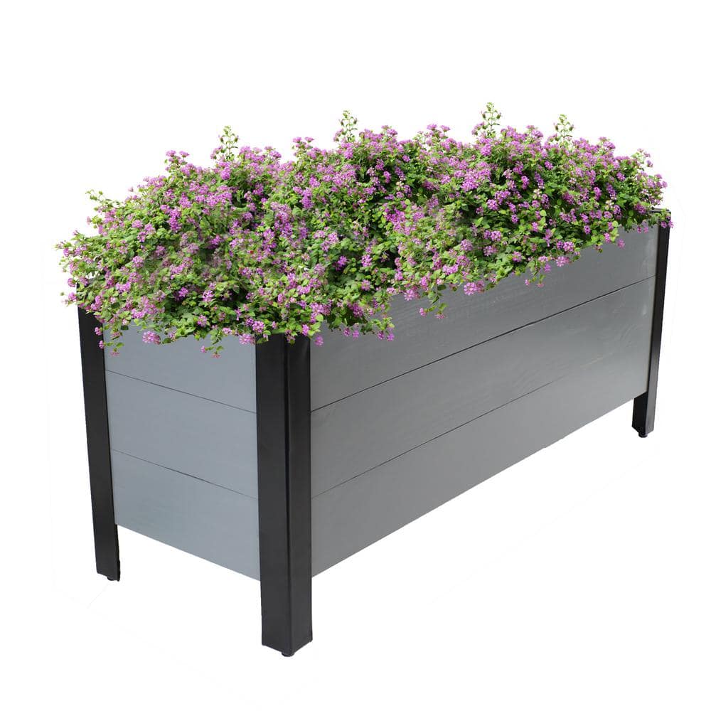 Gray Acacia Wood Raised Garden Bed Planter Box with Removable Bag