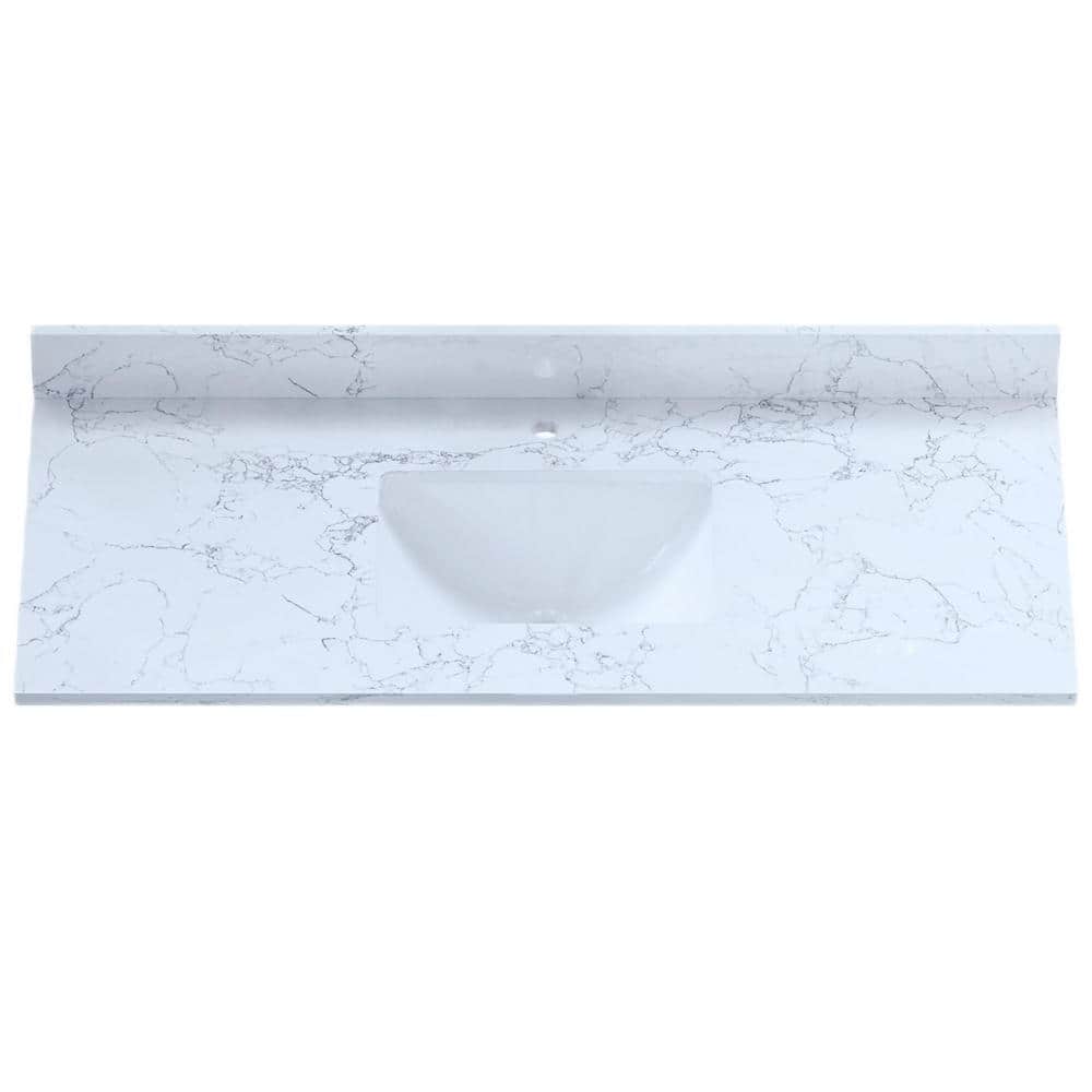 49 in. W x 22 in. D Engineered Stone Composite Vanity Top in White with Whi