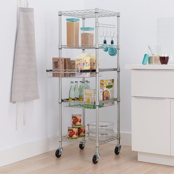 Trinity EcoStorage 6-Tier Wire Shelving Rack with Wheels, Silver