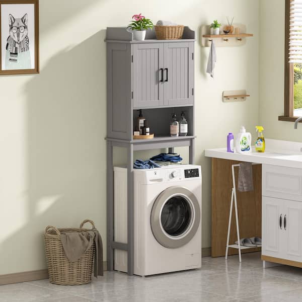 Bathroom Over-the-Toilet Storage 21.7 in. W x 66.9 in. H x 7.1 in. D Composite Rectangular Shelf in Gray