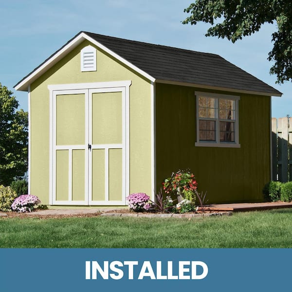 Handy Home Products Professionally Installed Meridian Deluxe 8 ft. x 12 ft. Outdoor Wood Storage Shed with Autumn Brown Shingle (96 sq. ft.)