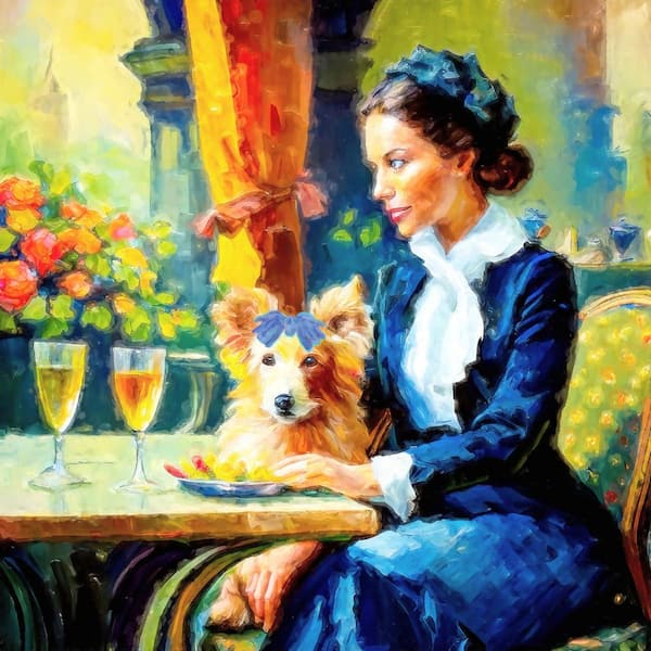 Parisian Woman and Her Dog 2 by Grotto Studios 1 Piece Unframed Graphic Print Abstract Poster Art Print 20 in. x 20 in.