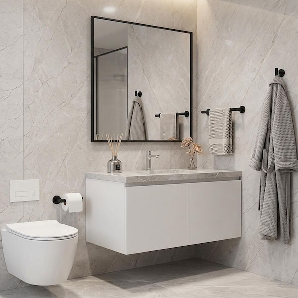 3-Piece Bath Hardware Set with Towel Bar, Toilet Paper Holder and Robe Hook in Matte Black