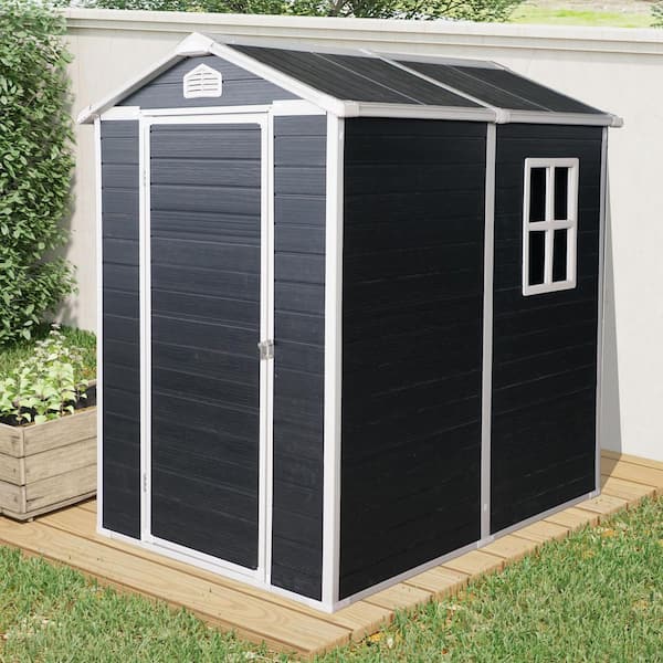 52.75 in. W x 76.5 in. D x 78.5 in. H Black Plastic Outdoor Storage Cabinet, Tool Storage Shed with Pad-Lockable Door