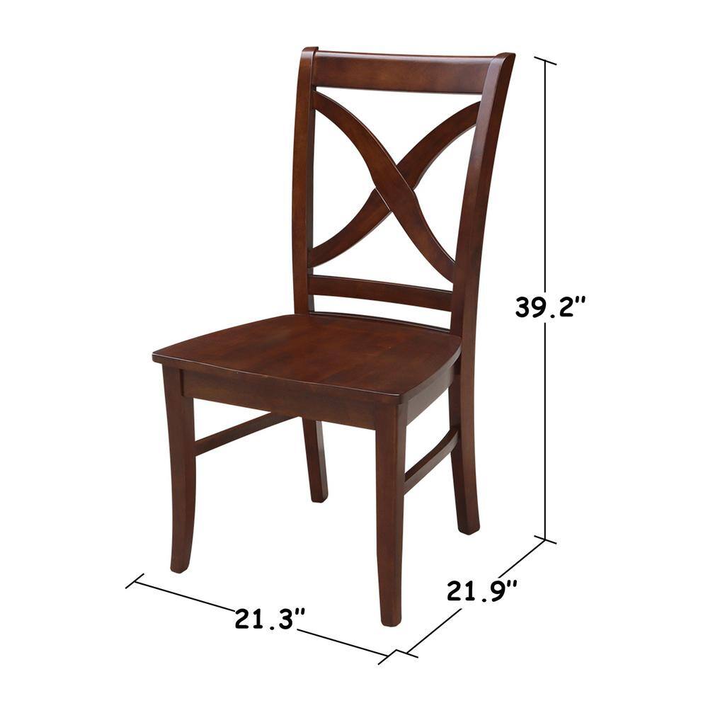 Set of 2 Vineyard Espresso Solid Wood Cross-Back Dining Chairs