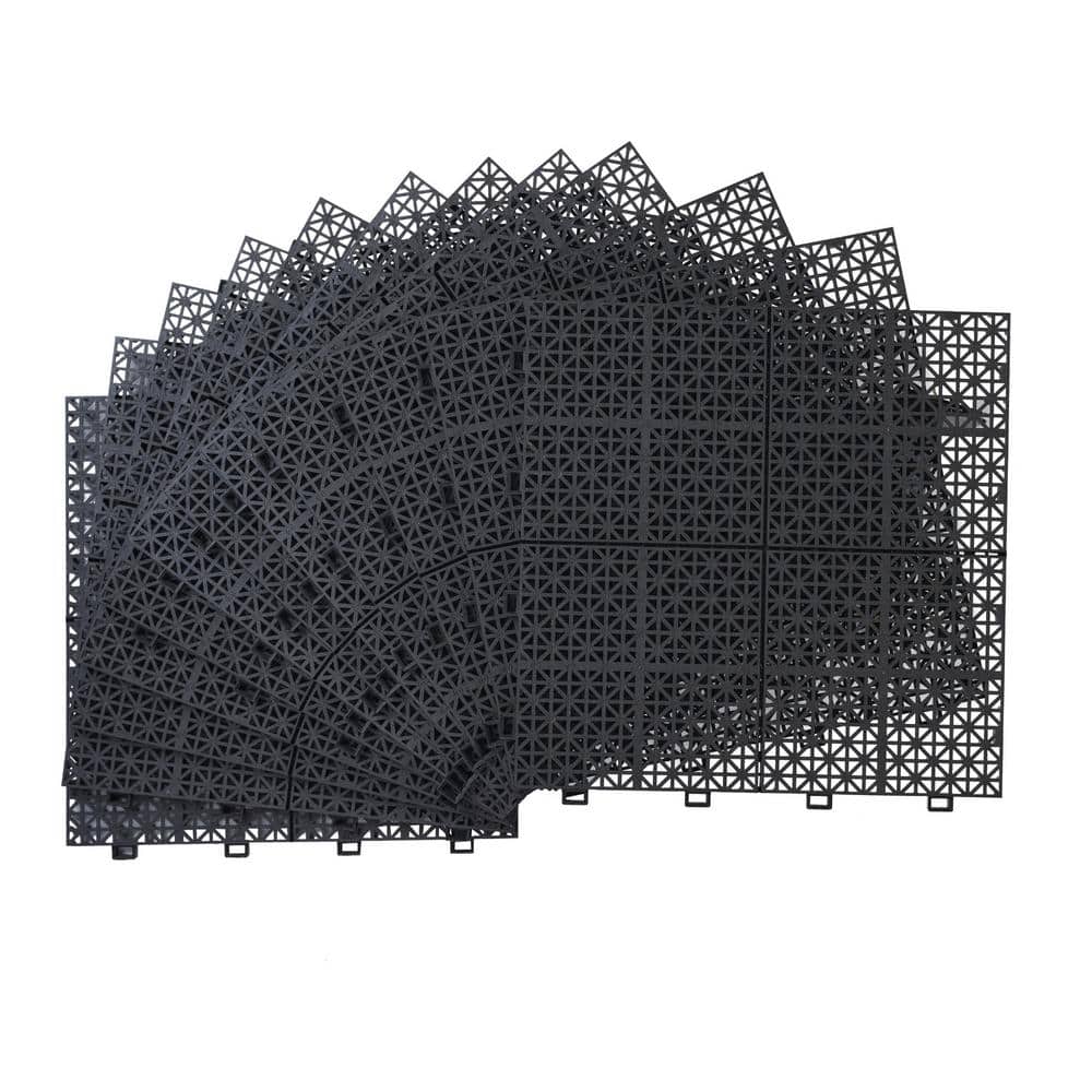 12 x 12 Inch Black Plastic Interlocking Waterproof Deck Tiles