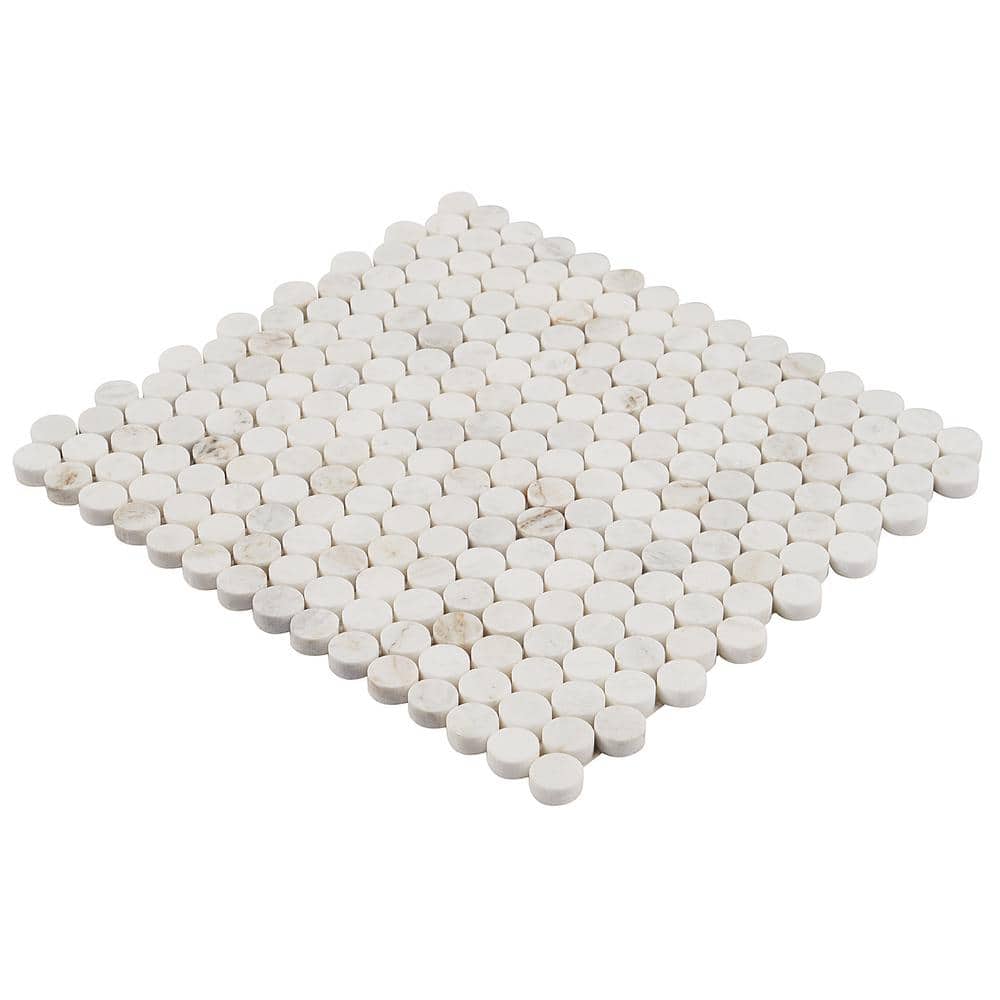 Polar White Penny Round Polished Marble Mosaic Tile