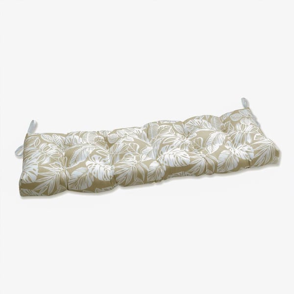 Pillow Perfect Floral Rectangular Outdoor Bench Cushion in White