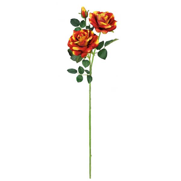 LIVING LUXURY 32 in. Orange Yellow Artificial Velvet Elegant Rose Flower Stem Spray (Set of 2)