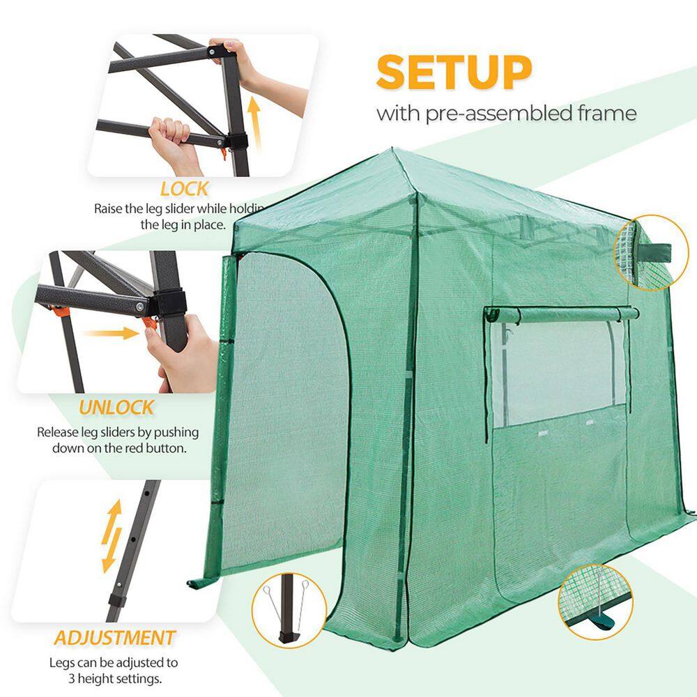 Green 10x5 Portable Walk-In Greenhouse with Zippered Doors