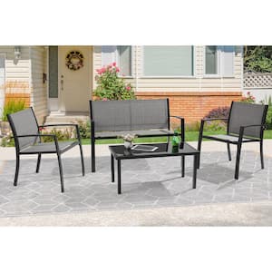 4-Piece All-Weather Rust-Resistant Metal and Textilene Patio Conversation Sets in Gray